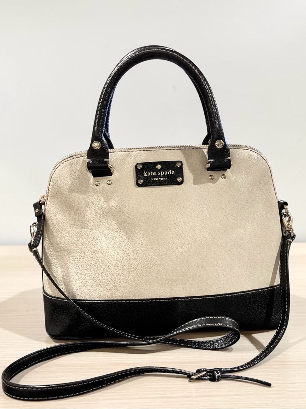 kate spade Wellesley Rachelle Two-Tone Cream and Black Dome Satchel/Crossbody